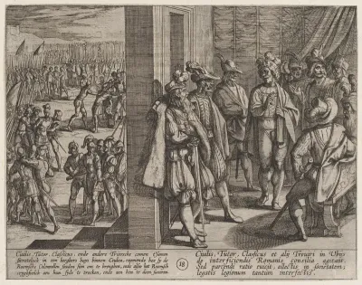 Plate 18: Secret Meeting of Civilis with Other Leaders from Trier, from "The War of the Romans Against the Batavians" (Romanorvm et Batavorvm societas)
