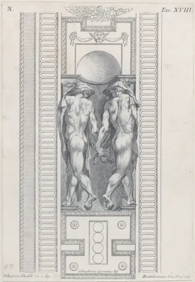Plate 18: two nude figures wearing veils, seen from behind