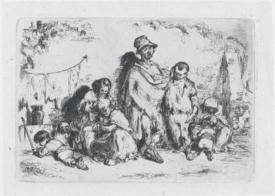 Plate 2: a group of people in the street, possibly beggars, from "Customs and Pastimes of the Spanish People"