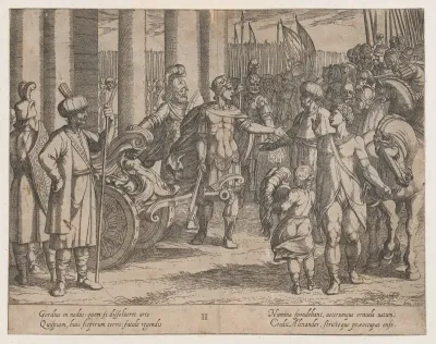 Plate 2: Alexander Cutting the Gordian Knot, from "The Deeds of Alexander the Great"