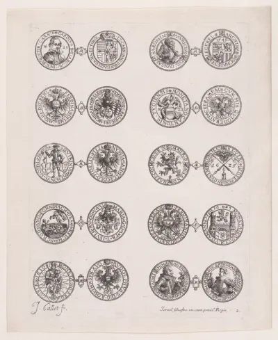 Plate 2, Featuring 10 Coins Issued by European Princes in the 16th and 17th centuries, from "Les Monnaies" (The Currencies)