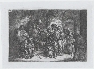 Plate 20: a priest giving food to the poor, from "Customs and Pastimes of the Spanish People"