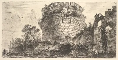 Plate 20: Tomb of Caecilia Metella called the Capo di Bove (Ox Head) (Sepolcro di Metela detto Capo di Bove), from "Alcune Vedute di Archi Trionfali ed altri monumenti inalzati da Romani parte di quali se veggono in Roma e parte per l'Italia" (Some V