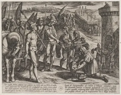 Plate 21: Envoys from Cologne Bring Presents to Civilis, from "The War of the Romans Against the Batavians" (Romanorvm et Batavorvm societas)