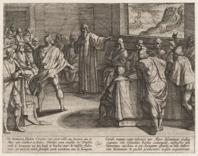 Plate 23: Conference on What Steps to Take Upon the Romans' New Troops Approaching Across the Alps, from "The War of the Romans Against the Batavians" (Romanorvm et Batavorvm societas)