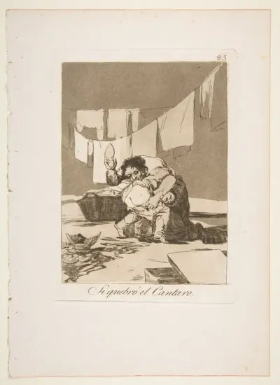 Plate 25 from "Los Caprichos": If he broke the pot (Si quebró el Cantaro)