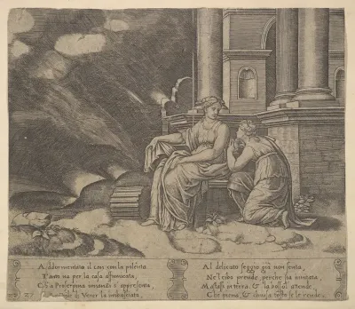 Plate 27: Proserpina gives Psyche the box of beauty, from 'The Fable of Cupid and Psyche'