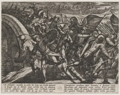 Plate 27: The Dutch During a Surprise Attack of the Roman Camp on the Moselle, from "The War of the Romans Against the Batavians" (Romanorvm et Batavorvm societas)