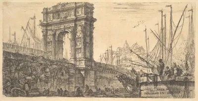 Plate 28: Arch of Trajan in Ancona (Arco di Trajano in Ancona), from "Alcune Vedute di Archi Trionfali ed altri monumenti inalzati da Romani parte di quali se veggono in Roma e parte per l'Italia" (Some Views of Triumphal Arches and other monuments e