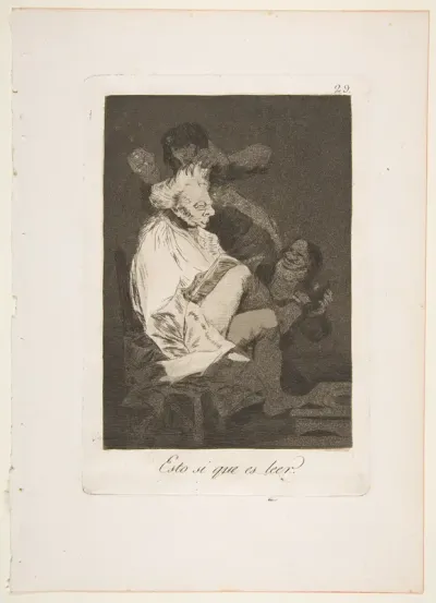 Plate 29 from "Los Caprichos": That certainly is being able to read (Esto si que es leer)