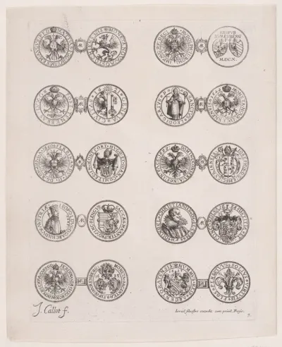 Plate 3, Featuring 10 Coins Issued by European Princes in the 16th and 17th centuries, from "Les Monnaies" (The Currencies)