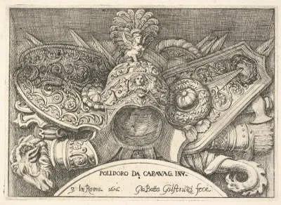 Plate 3: trophies of Roman arms from decorations above the windows on the second floor of the Palazzo Milesi in Rome