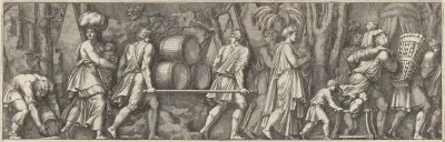 Plate 3: various figures transporting materials, walking to the right