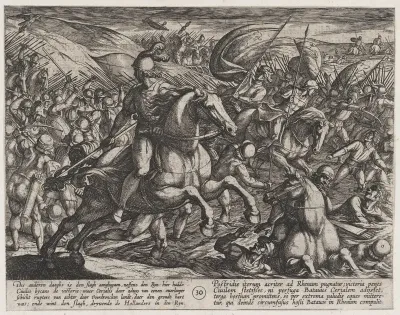 Plate 30: Cerialis Driving the Dutch into the Rhine, from "The War of the Romans Against the Batavians" (Romanorvm et Batavorvm societas)