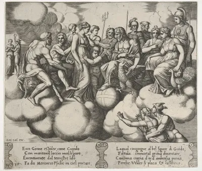 Plate 30: Cupid and Psyche plead their cases before the Gods, from "The Fable of Cupid and Psyche"