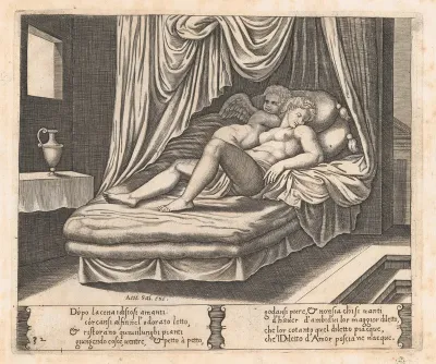 Plate 32: Cupid and Psyche in the nuptial bed, from "The Story of Cupid and Psyche as told by Apuleius"