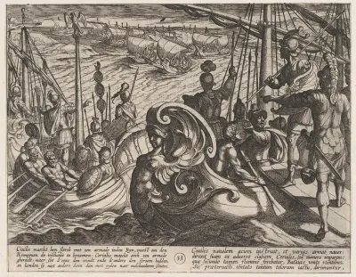 Plate 33: Dutch and Roman Flotillas on the Rhine, from "The War of the Romans Against the Batavians" (Romanorvm et Batavorvm societas)
