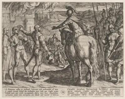 Plate 34: The Romans Burning the Dutch Countryside, from "The War of the Romans Against the Batavians" (Romanorvm et Batavorvm societas)