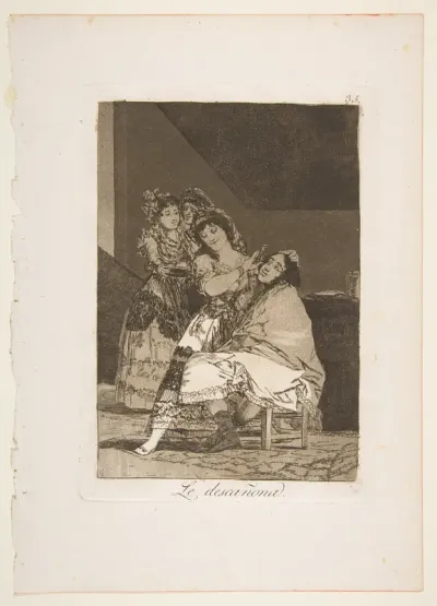Plate 35 from "Los Caprichos": She fleeces him (Le descañona)