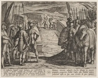 Plate 35: The Batavians Become Afraid and Begin Peace Talks, from "The War of the Romans Against the Batavians" (Romanorvm et Batavorvm societas)