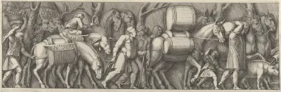 Plate 4: animals transporting goods being led by figures going to the right