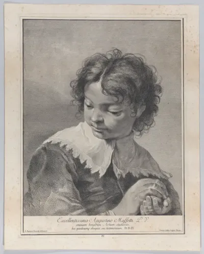 Plate 4: Boy with a lace collar holding a piece of fruit in his hands, from "Icones ad vivum expressae"