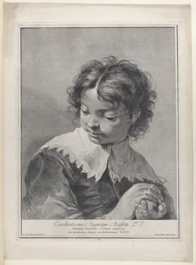 Plate 4: Boy with a lace collar holding a piece of fruit in his hands; from "Icones ad vivum expressae"