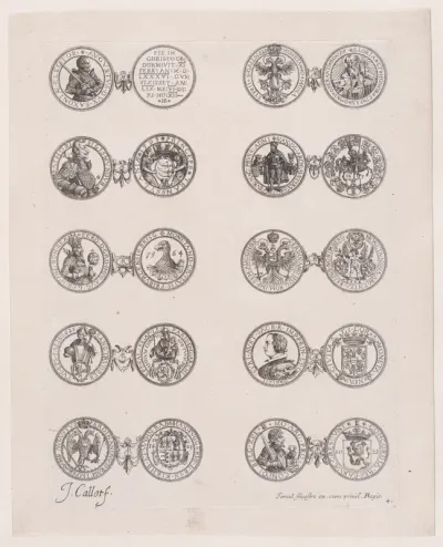 Plate 4, Featuring 10 Coins Issued by European Princes in the 16th and 17th centuries, from "Les Monnaies" (The Currencies)