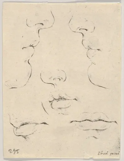 Plate 4: Two profiles and three mouths, from "The Book for Learning to Draw" (Livre pour apprendre à dessiner)