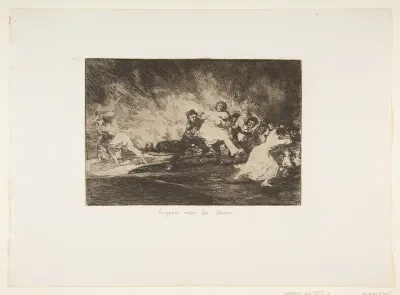 Plate 41 from "The Disasters of War" (Los Desastres de La Guerra): They escape through the flames (Escapan entre las llamas)