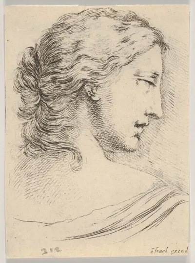 Plate 5: Head of a woman, turned in profile to the right, from "Various heads and figures" (Diverses têtes et figures)