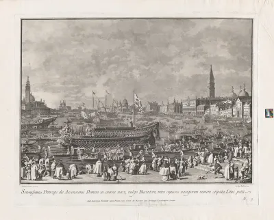 Plate 5: The Doge in the Bucintoro Departing for the Porto di Lido on Ascension Day, from 'Ducal Ceremonies and Festivals' (Le Feste Ducali)