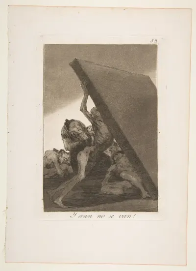 Plate 59 from "Los Caprichos": And still they don't go! (Y aun no se van!)