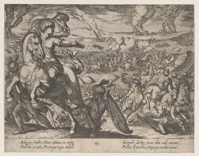 Plate 6: Darius Fleeing from the Battlefield, from "The Deeds of Alexander the Great"