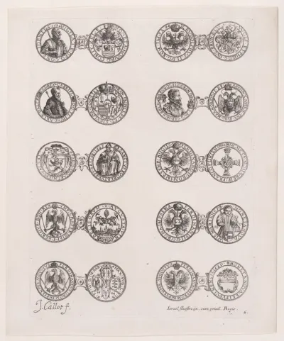 Plate 6, Featuring 10 Coins Issued by European Princes in the 16th and 17th centuries, from "Les Monnaies" (The Currencies)