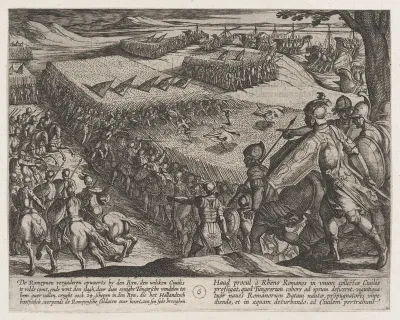 Plate 6: Romans Defeated Near the Rhine, from "The War of the Romans Against the Batavians" (Romanorvm et Batavorvm societas)