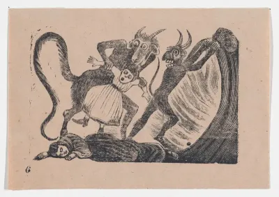 Plate 6: Terrible fate of a young woman who after a calumny was snatched by the devil and dragged to hell