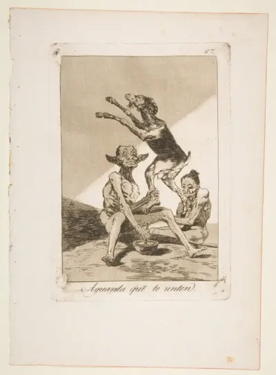 Plate 67 from "Los Caprichos": Wait till you've been anointed (Aguarda que te unten)