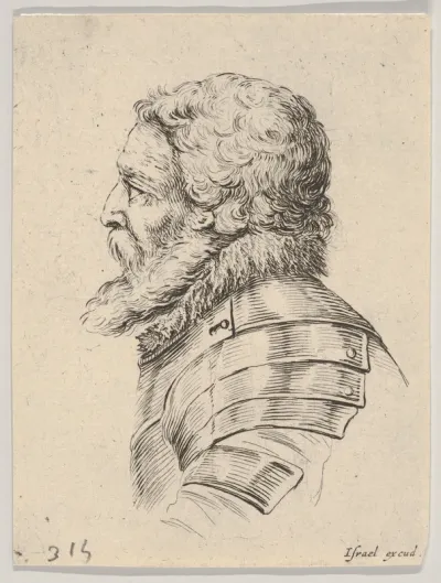 Plate 7: Bust of a Bearded Soldier Wearing Armor, Facing Left in Profile, from Various Heads