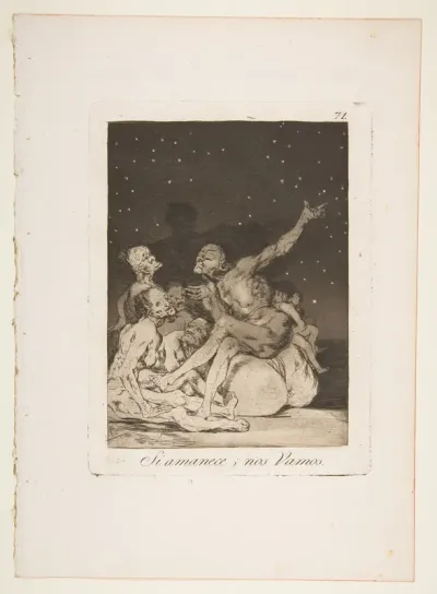 Plate 71 from "Los Caprichos": When day breaks we will be off (Si amanece; nos Vamos)