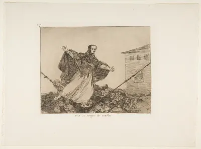 Plate 77 from "The Disasters of War" (Los Desastres de la Guerra): 'May the cord break' (Que se rompe la cuerda)