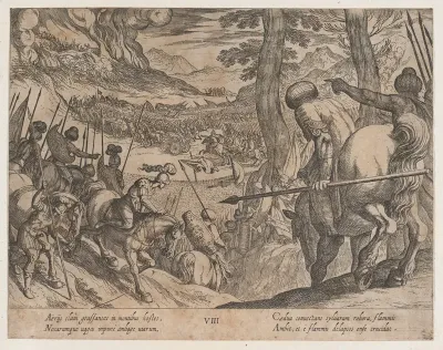 Plate 8: Alexander Encircling the Enemy Troops with Fire, from "The Deeds of Alexander the Great"