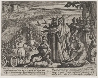 Plate 8: Women and Children Obvserve Civilis Battling the Romans, from "The War of the Romans Against the Batavians" (Romanorvm et Batavorvm societas)