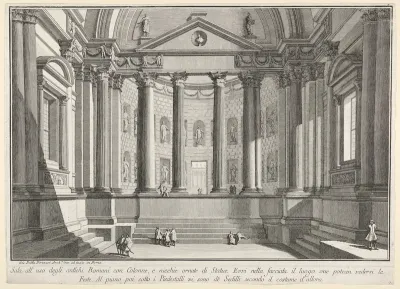 Plate 9: Colonnaded hall according to the custom of the ancient Romans (...), from "Part one of architecture and perspectives: drawn and etched by Gio. Batt'a Piranesi, Venetian Architect: dedicated to Nicola Giobbe" (Prima parte di Architetture, e p