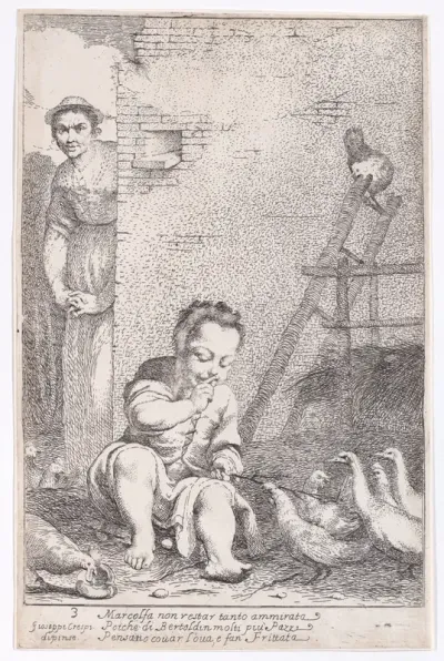 Plate 9: Marcolfa finds Bertoldino hatching eggs, from "Bertoldo, Bertoldino, and Cacasenno"