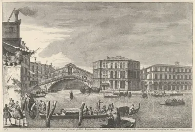 Plate 9: The bridge and market of the Rialto, Venice, from "Views of Venice" (Magnificentiores Selectioresque Urbis Venetiarum Prospectus)