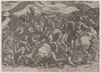 Plate 9: The Israelites Battling the Amalekites, from "The Battles of the Old Testament"