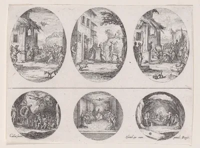 Plate Containing Three Oval Medallions, from "Variae tum Passionis Christi tum vitae beatae Mariae Virginis; Les Mystères de la Passion suite appelée aussi Mystères de la Vie de Jésus et Mystères de la Vie de Jésus et de la Vie de la Ste. Vierge" (Th