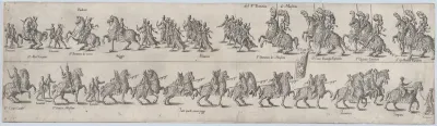 Plate depicting Domenico de Massimo, from a series of twelve showing knights and their attendants dressed for a tournament (plate 4)