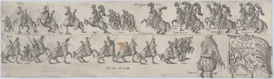 Plate depicting Giovanni Orsino, from a series of twelve showing knights and their attendants dressed for a tournament (plate 7)